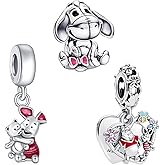 Doyafer 925 Sterling Silver Charms Set Pink Piggy, Bear, Donkey Cartoon Beads Pendant for Women Bracelets Necklace Birthday Gifts 3-Piece/Package