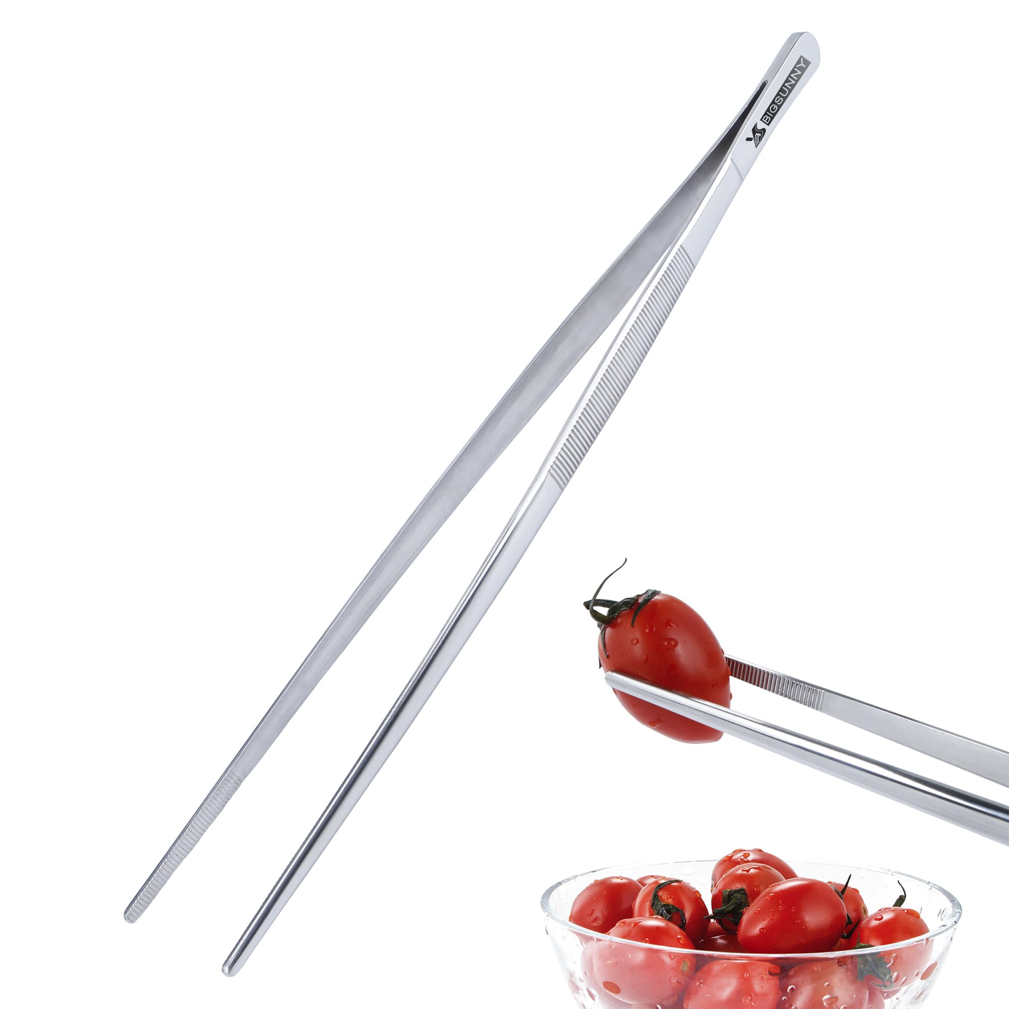 MSY BIGSUNNY Stainless Steel Food Tweezer, Precision Serrated Tips Food Tongs, Fine 12 Inch