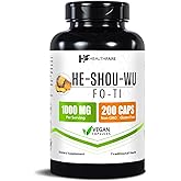 HealthFare He Shou Wu Fo-Ti Capsules | Root Extract 1000mg | Herbal Supplement | 200 Vegan Pills | Non-GMO, Gluten-Free | Made in USA