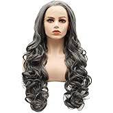LUSHY BEAUTY Hair Synthetic Lace Front Wig Wavy Long 26inch Gray Half Hand Tied Heavy Density Realistic Wig