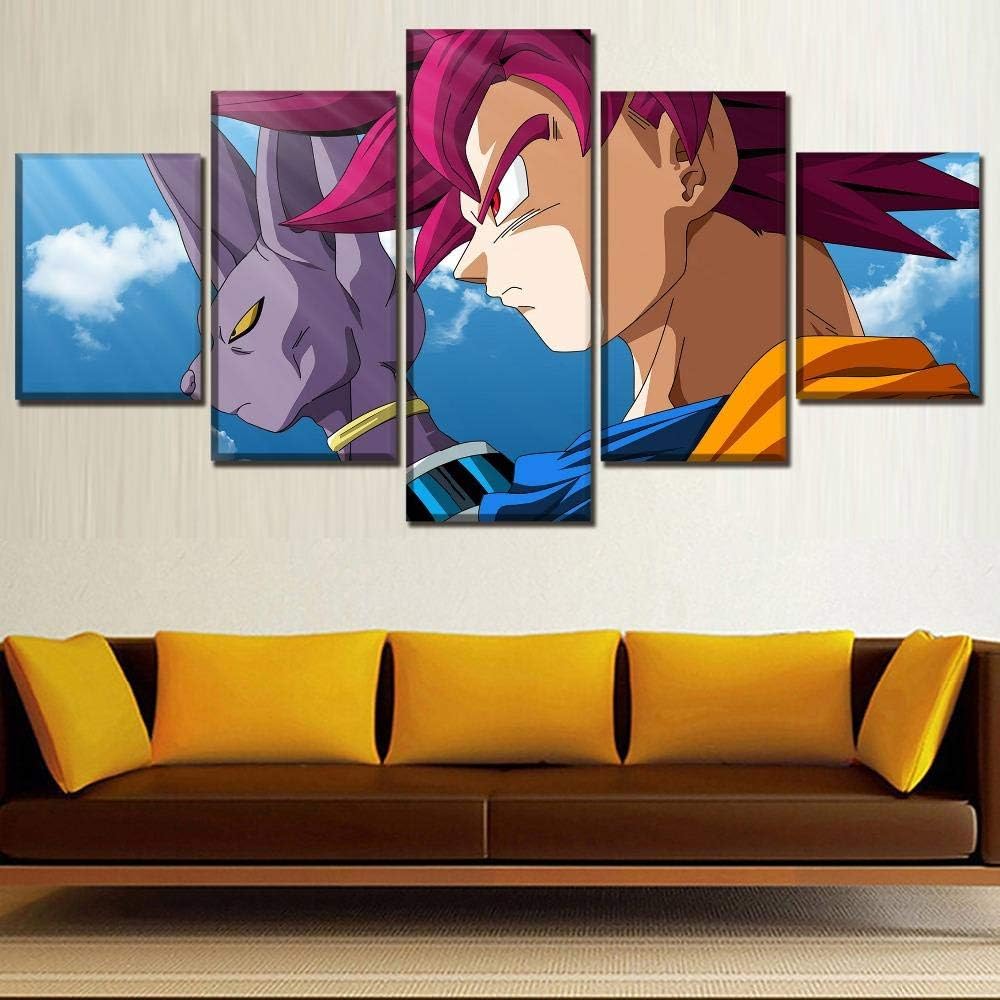 XIAOAGIAO 5 Canvas Prints Boys Bedroom Decorative 5 Pieces Beerus and Goku Painting Modern Canvas Print Animation Dragon Super Poster Wall Art Decor Paintings on Canvas