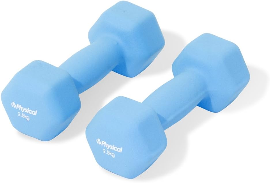 Physical 2 x 2.5kg Neo Hex Dumbbells - Teal - Weights for Body Toning, Cardio and Strength Training