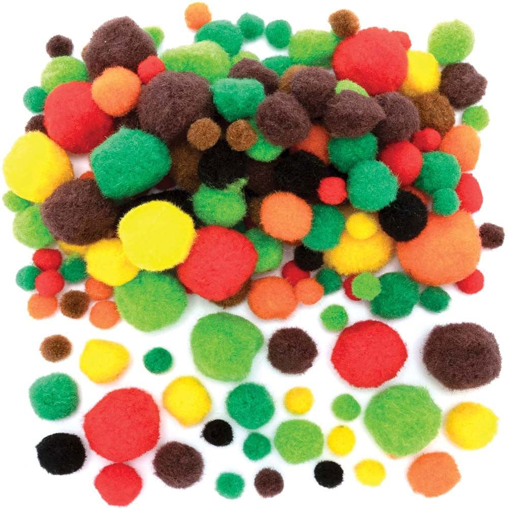 Baker Ross FE620 Woodland Coloured Pom Poms - Pack of 256, Craft Embellishments, Craft Supplies for Children, Great for Kids Arts and Crafts Projects