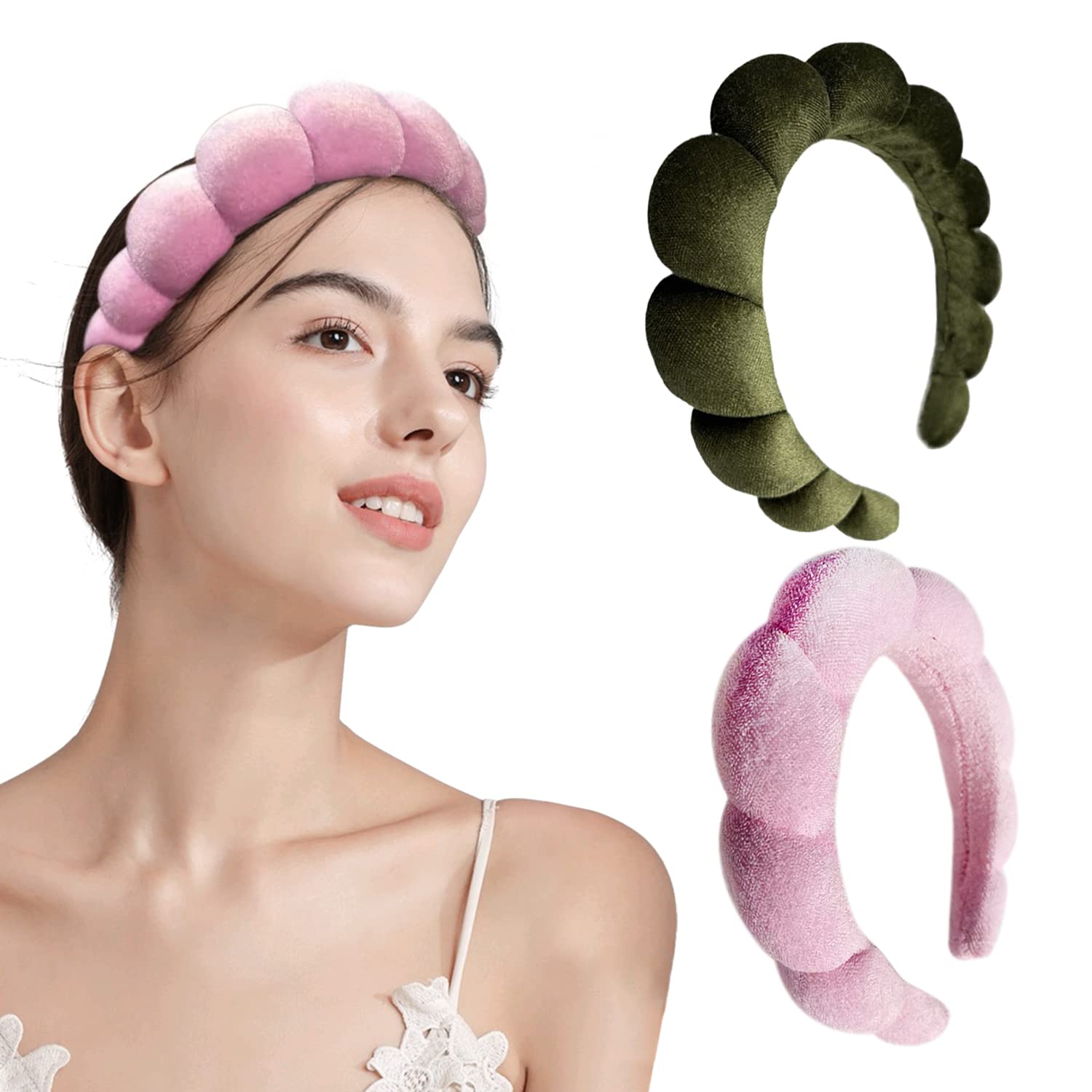 2 PCS Puffy Headband, Soft Sponge Spa Headband for Women, Suitable for skin care, face washing, shower, yoga, fitness. Terry Towel Cloth Fabric Headband.