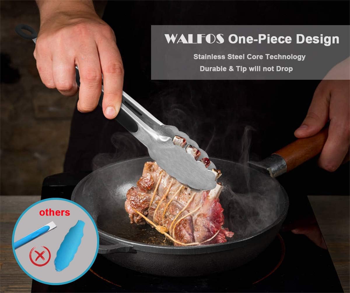 Walfos Kitchen Tongs,Non-Slip Heat Resistant Handle Kitchen Grill Tongs- Great for Grill BBQ Grilling, Turning and Cooking Food - Image 5