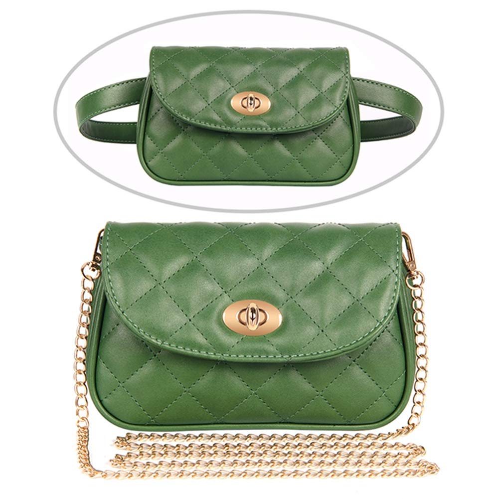 Badiya Women Fashion Quilted Vegan Leather Fanny Pack Waist Bag With Crossbody Chain