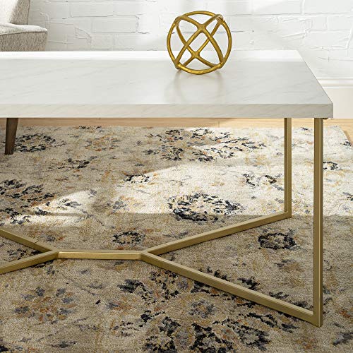 Walker Edison Mid Century Modern Marble Gold Rectangle Coffee Table