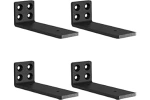 MLOQI 4 Pack Floating Shelf Bracket Heavy Duty, Hidden Shelf Brackets 5mm Thick L Brackets for Shelves up to 50 KG (Black 15cm)