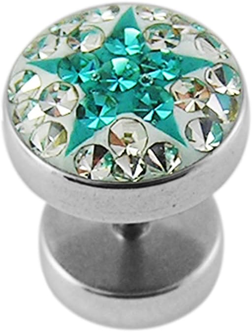 Star on Clear Background Epoxy Mult Crystal Stone 16 Gauge Surgical Steel Fake Plugs Body Jewelry