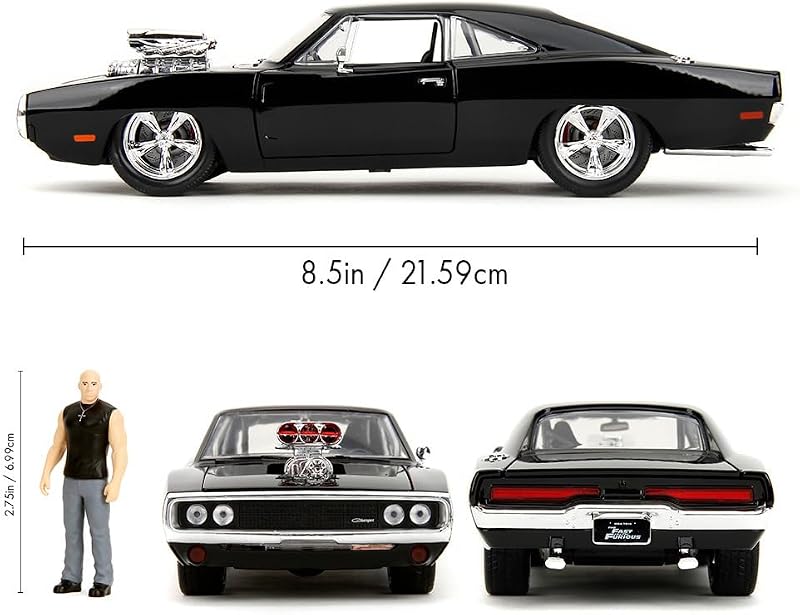 Toys Fast and Furious Modellauto Dodge Charger 1970 (19 cm) mit Dominic Toretto Figur (8 cm) - Film-Auto mit Teilen zum Öffnen, Spielzeug-Set aus Metall für Fans und Sammler ab 8 Jahre