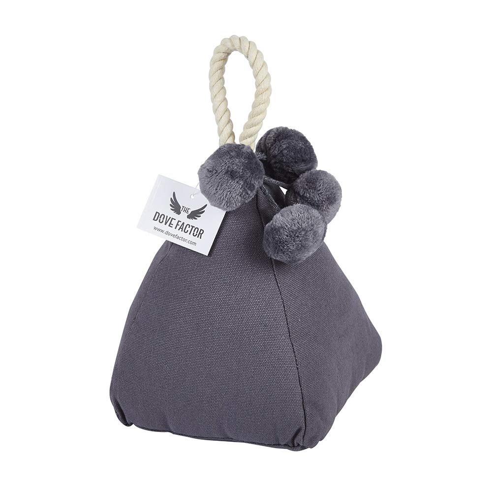 Lush Soft Weighted Fabric Door Stop with Pom Pom Detail (Grey)