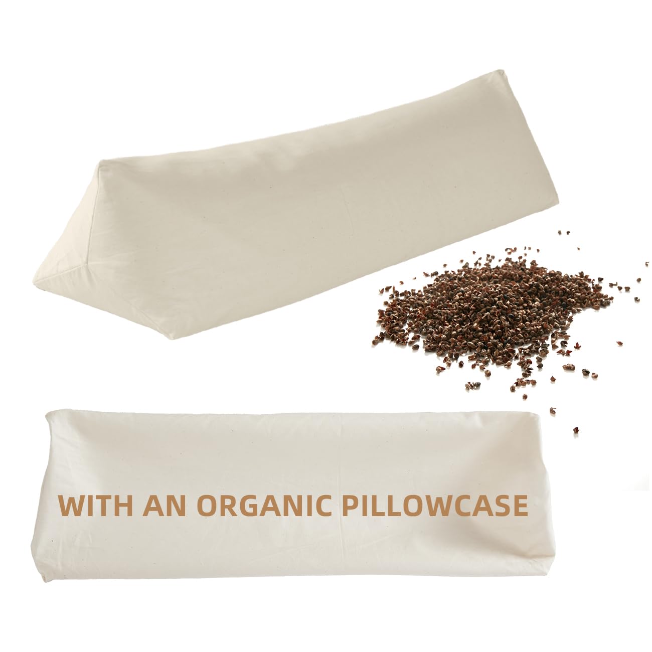 Photo 1 of LOFE Buckwheat Pillow - Adjustable Buckwheat Neck Pillow(17x6) to Provide Firm Support, Neck Roll Pillow for Side and Back Sleepers, Bolster Pillow with Organic Pillowcase, Triangle Pillows