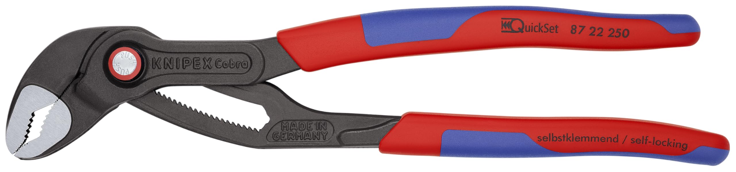Knipex Cobra® QuickSet High-Tech Water Pump Pliers grey atramentized, with slim multi-component grips 250 mm (self-service card/blister) 87 22 250 SB