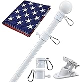 House Flag Pole With American Flag - Flagpoles Residential Kit with 5ft Tangle Free Metal Flag Pole,3x5 Embroidered US Flag,Holder Bracket,Heavy Duty Flag Poles for Outside House,Porch,Outdoor-White