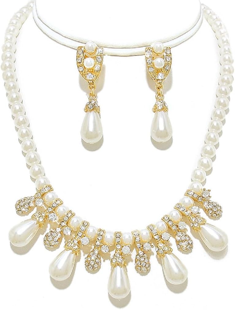 Pearl Clipon Earring and Necklace Set Fashion Jewelry Boxed (82