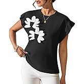 Pink Queen Womens Summer Tops 2026 Fashion Floral T Shirts Ruffle Cap Sleeve Casual Blouses