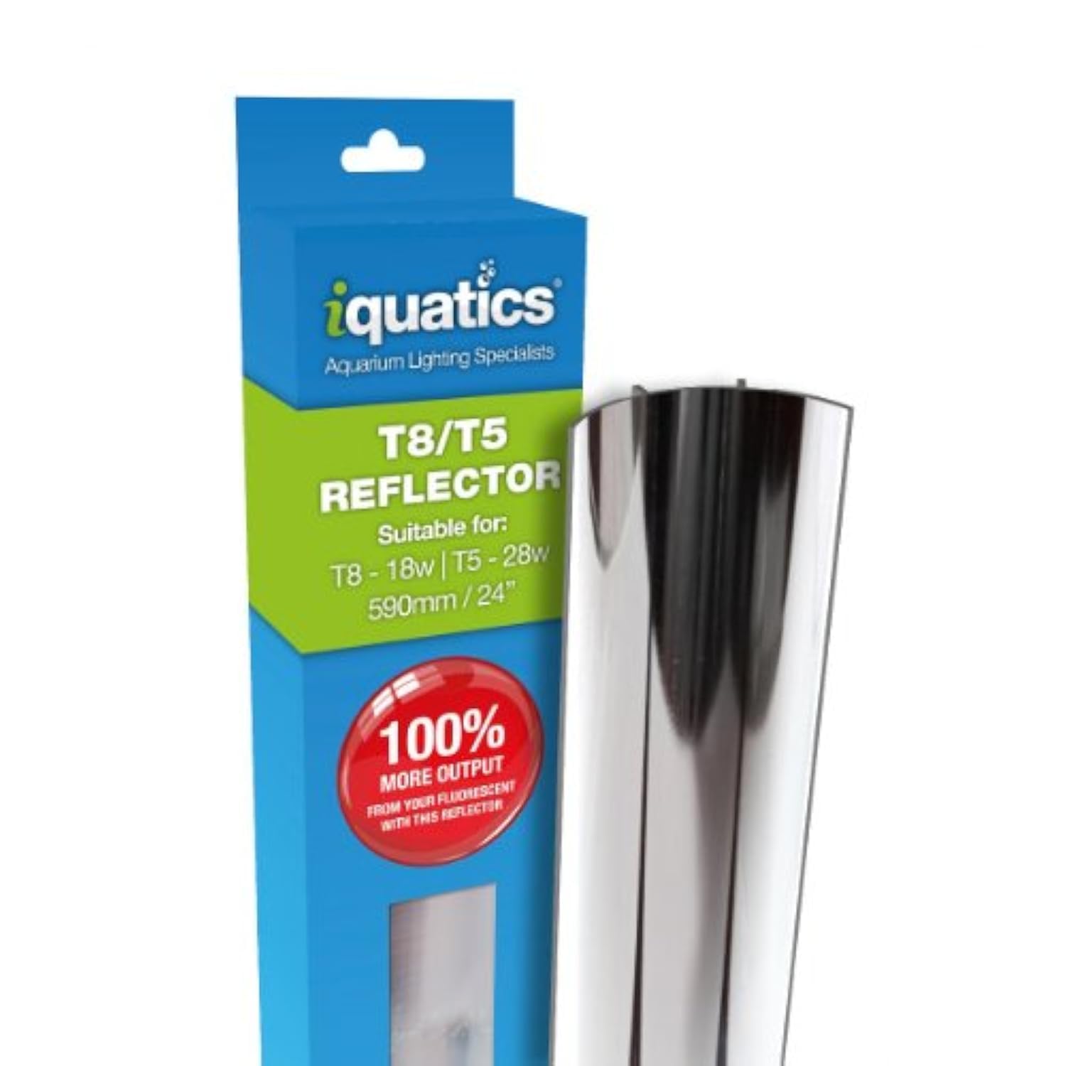 iQuatics T5/T8 Aluminium Reflector-Increased output by up to 100%, 28W T5 / 18W T8, Single