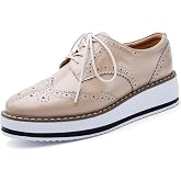DADAWEN Women's Platform Lace-Up Wingtips Square Toe Oxfords Shoe