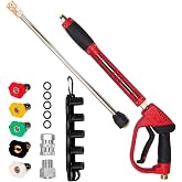 Hourleey Pressure Washer Gun, Red High Power Washer Gun with Replacement Wand Extension, 5 Nozzle Tips, M22 Fittings, 40 Inch