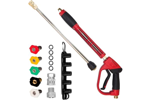 Hourleey Pressure Washer Gun, Red High Power Washer Gun Parts for Power Washer with Replacement Wand Extension, 5 Nozzle Tips