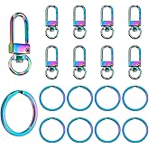 PH PandaHall 20pcs Keychain Clip, 10pcs 1 Inch 304 Stainless Steel Round Split Key Rings 10pcs Metal Trigger Snap Hooks Iridescence Lanyard Keychains Hook for Bag Key Chain Connectors Craft Making