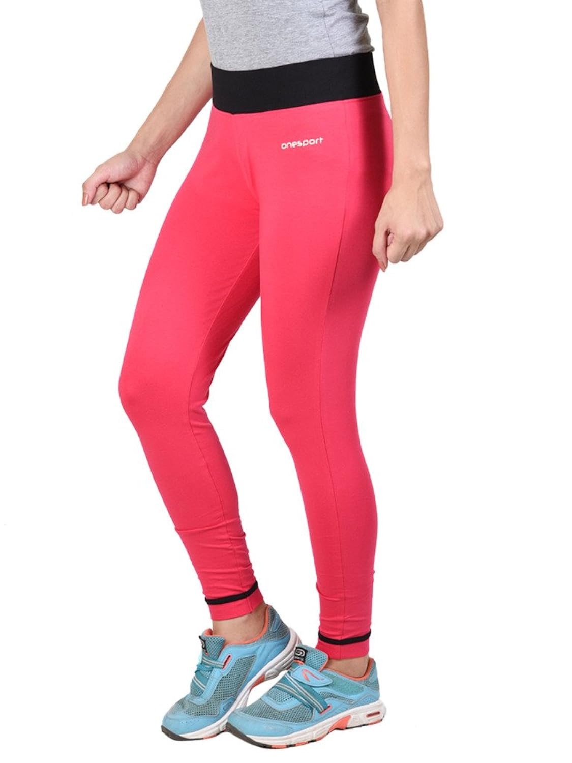 onesport women's cotton spandex jersey fuschia + black tights(onsp17fb-p)
