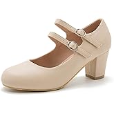 Eugisy Women's Mary Jane Pumps Double Strap Chunky Block Heel Closed Round Toe Dress Office Work Bridal Wedding Party Shoes
