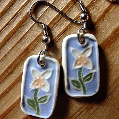 Simple Flower Earring, White Flower with sky blue background