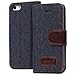 iPhone SE Case, Fosmon CADDY-JEANS Leather Folio Wallet Case for Apple iPhone SE / 5S / 5 (Denim Dark Blue)