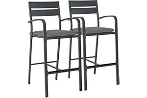 Soleil Jardin Outdoor Bar Stools Set of 2 All-Weather Aluminum Barstools Bar Height Patio Chairs with Cushions for Backyard Balcony Pool, Dark-Grey