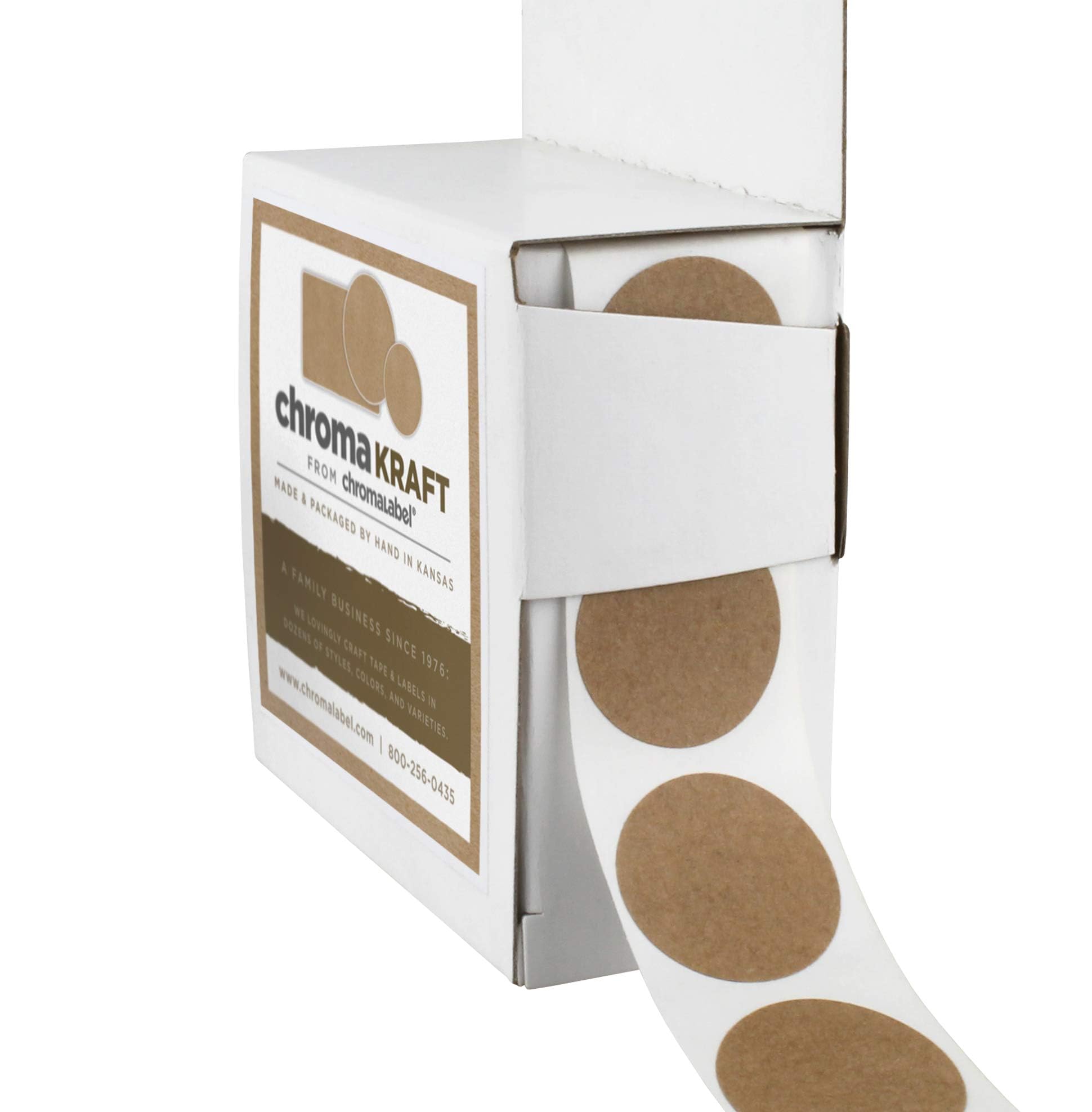 ChromaLabel Round Permanent Kraft Dot Stickers, 1000/Dispenser Box, 25.4mm (1 Inch)