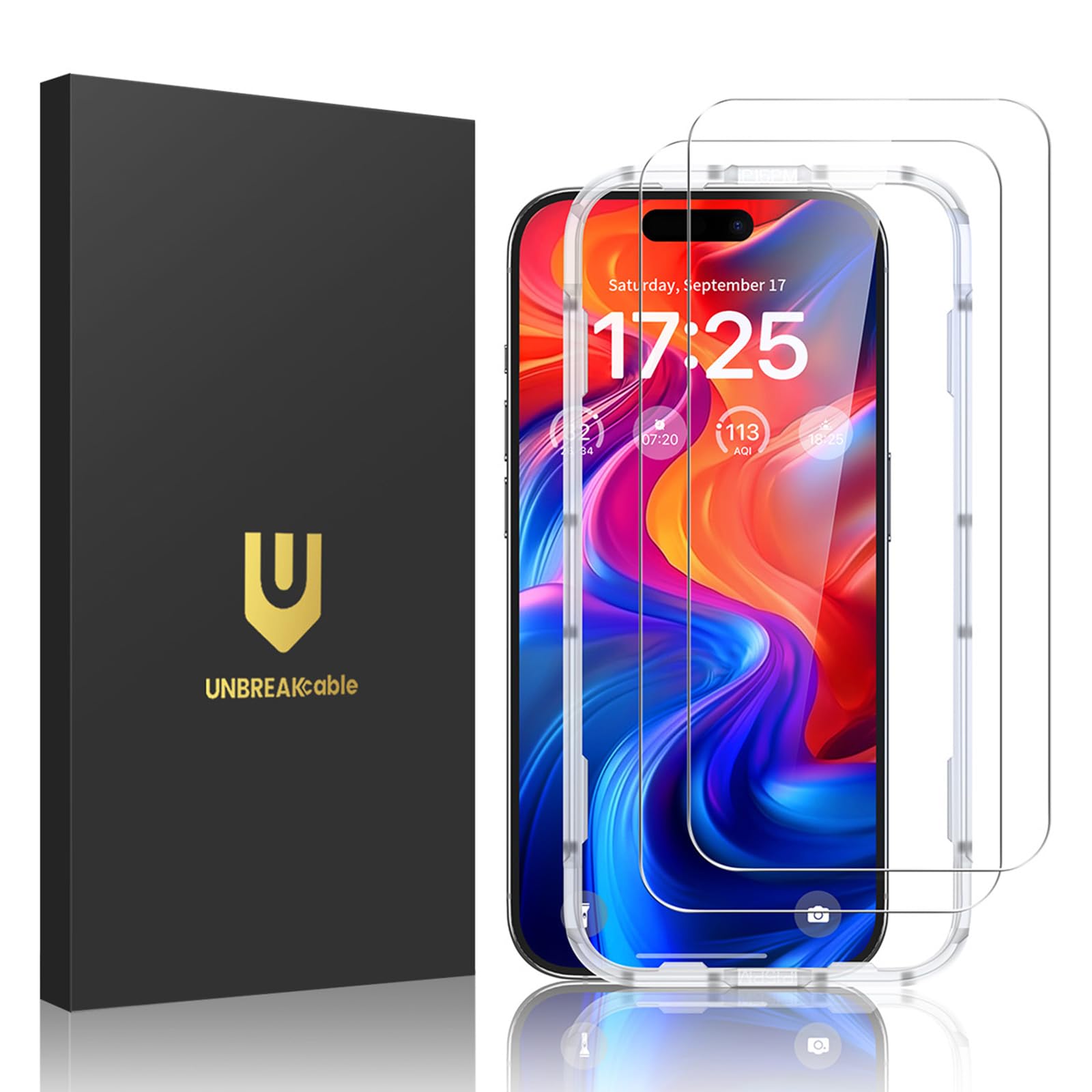 Photo 1 of UNBREAKcable 2-Pack Screen Protector for iPhone 16 Plus, Double Shatterproof Tempered Glass [Easy Installation Frame] [9H Hardness] [99.99% HD Clear] [Case Friendly] for Apple iPhone 16 Plus 6.7 inch
