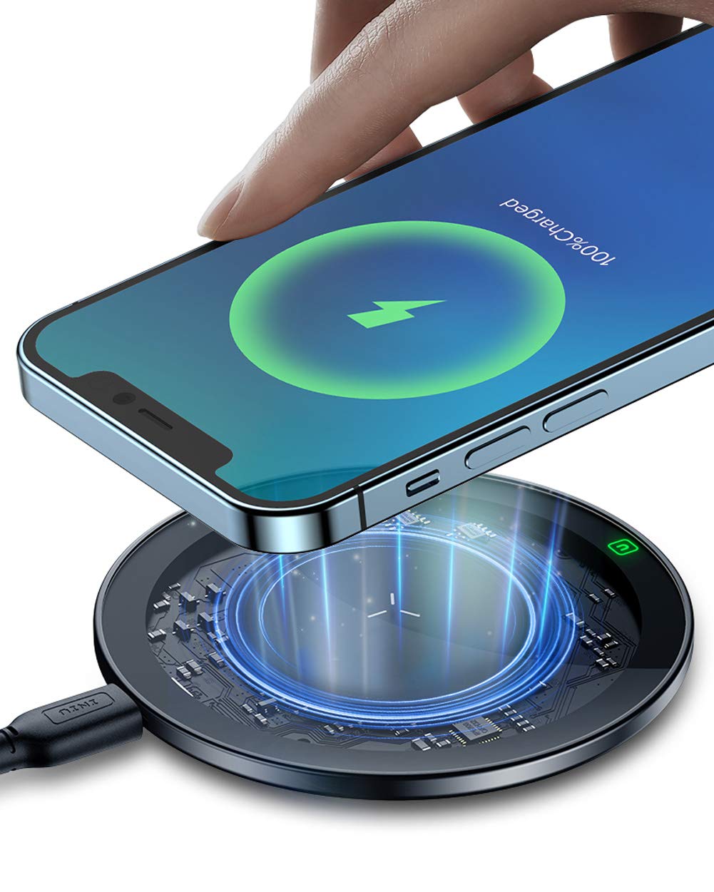 INIU Wireless Charger, 10W Fast Charging Qi-Certified USB C Wireless Charging Pad See-through Design with Temperature Protection Compatible with iPhone 15 14 13 Pro X XR 8 Plus Samsung Galaxy S22 etc