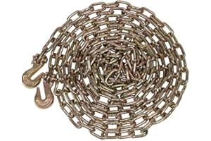 Mytee Products 1/4"x20 Feet Transport Binder Chain Grade 70 w/Clevis Grab Hook - 12600 LBS Breaking Strength Binder Tie Down Chains w/Hooks for Flatbed Trailer Truck Load Towing - Gold Chromate