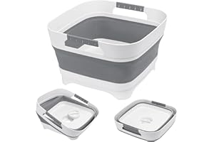 Goderewild Upgraded 2.4 Gal (9L) Collapsible Dish Basin with Drain Plug, Space Saving Multiuse Foldable Sink Tub, Dishpan, Beverage Tubs for Camping, Vegetable Washing, RV(Gray)