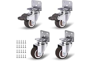 ZUOFANG 1 Inch Small Caster Wheels Set of 4, L-Bracket Casters Low Profile Side Mount Casters, Swivel Rubber Castors for Furniture, Underbed Drawer, DIY Project, Capacity Lbs: 97 Lbs (with 2 Brakes)