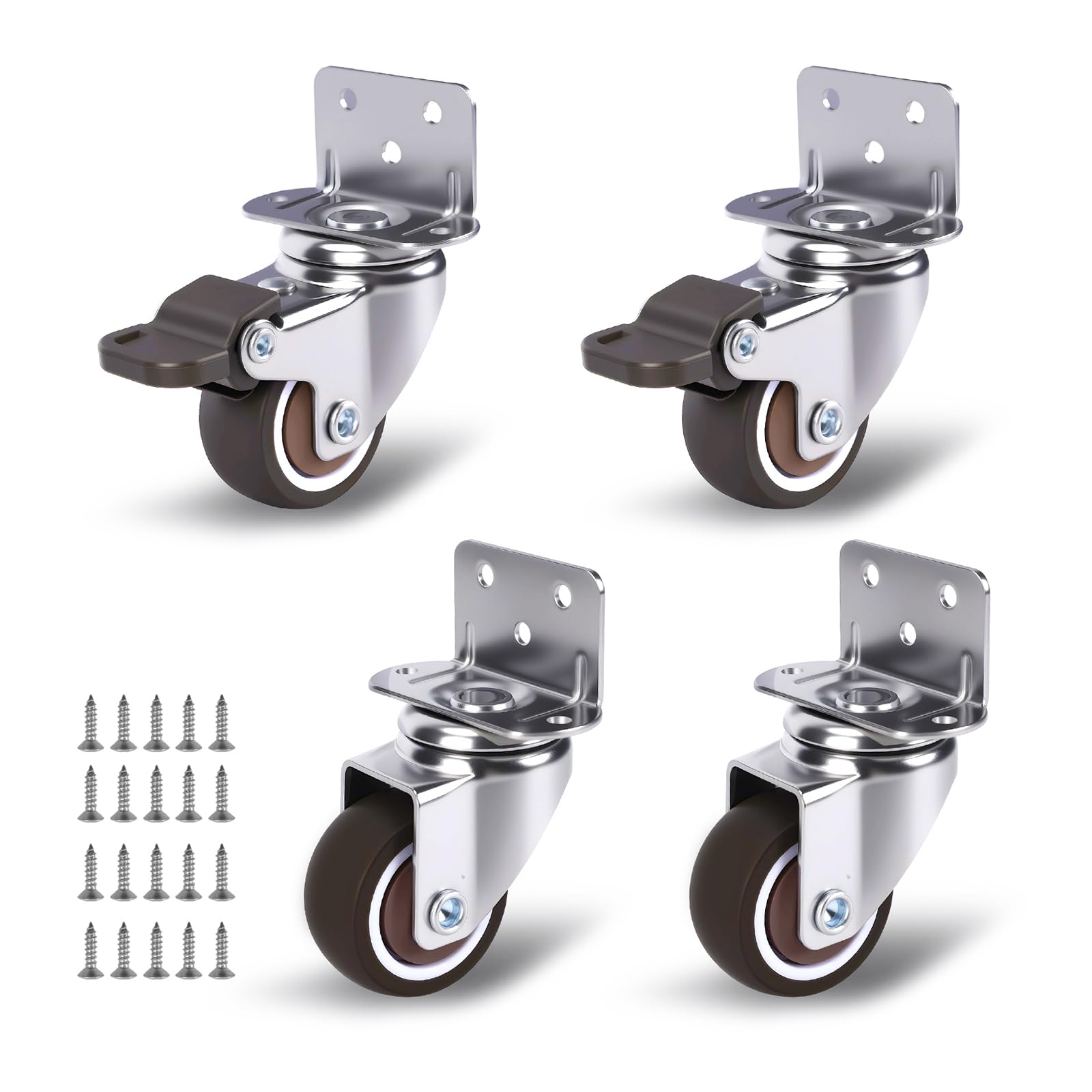 Photo 1 of 1 Inch Small Caster Wheels Set of 4, L-Bracket Casters Low Profile Side Mount Casters, Swivel Rubber Castors for Furniture, Underbed Drawer, DIY Project, Capacity Lbs: 97 Lbs (with 2 Brakes)