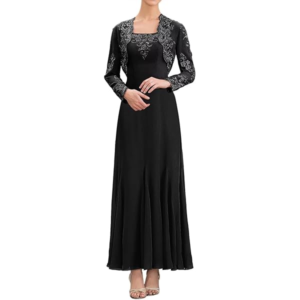 long black evening dress with jacket Elegant Black Rhinestone Evening Dress with Jacket SS561 – DreamyVow