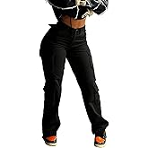 AprPith Women Mid Waisted Cargo Jeans Flap Pocket Straight Wide Leg Casual Baggy Boyfriend Denim Streetwear Pants