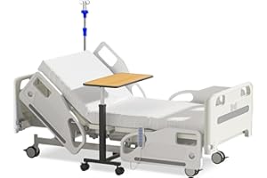 VEICAR Premium Hospital Bed - 5 Function Full Electric Medical Beds, 4.7" Foam Mattress, JIECANG Motors, Individual Locking, 5" Casters, IV Pole, Includes (2X) Bed Sheet & Bedside Table
