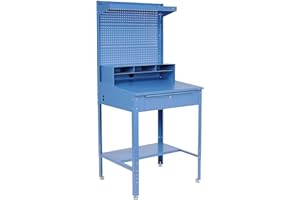Global Industrial Shop Desk w/Pigeonhole Compartments, Pegboard Riser w/Shelf, 34-1/2"W x 30" D x38 to 42-1/2"H, Bue