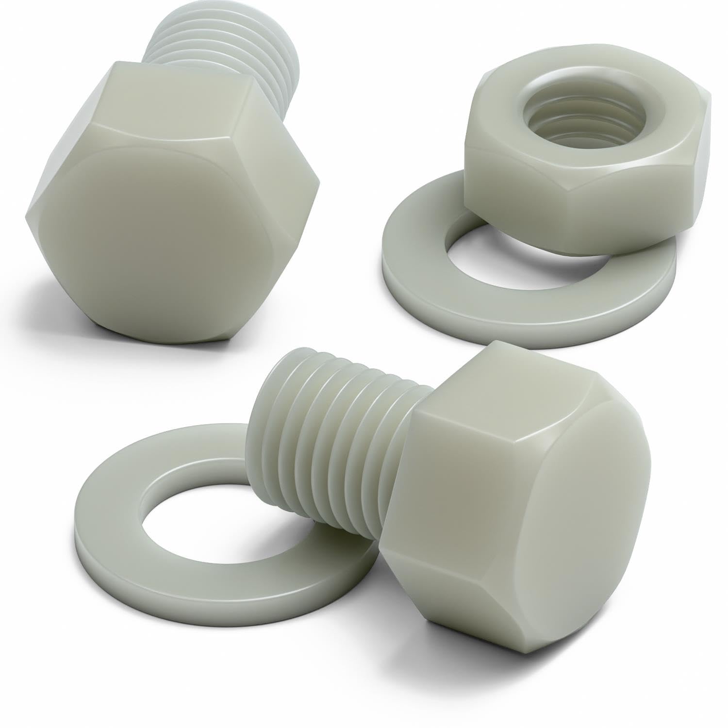 10 x Glass Filled Reinforced Super Nylon Hex Head, M16 x 20mm, Plastic Nuts and Bolts, Washers, Hexagon