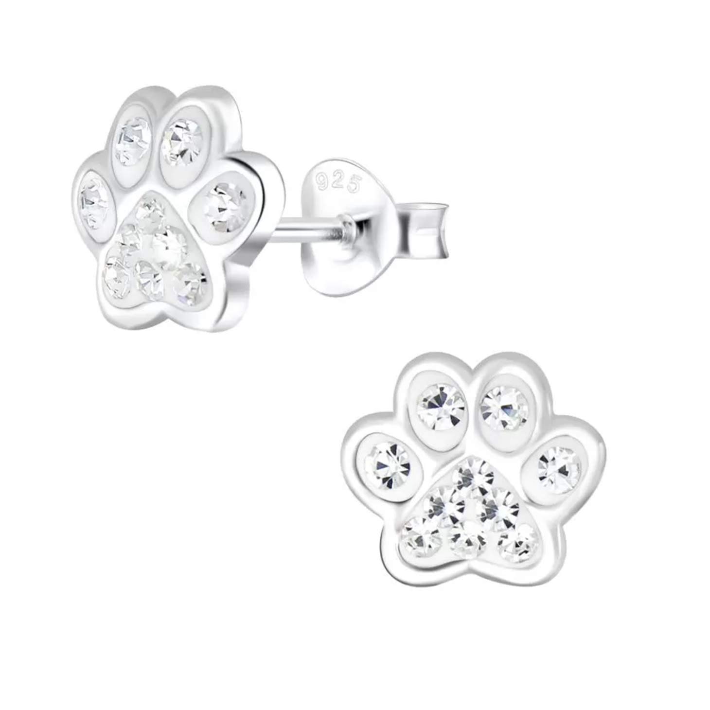 Dog Paw Print Earrings - Sterling Silver with Crystal Stones