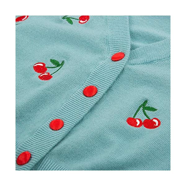 Belle Poque Women's 3/4 Sleeve V-Neck Button Down Cherries Embroidery Cropped Cardigan Sweater Coat - Image 5