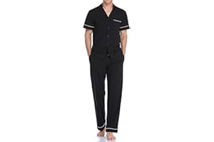COLORFULLEAF Men's 100% Cotton Pajamas Set Button Down Sleepwear Short Sleeve and Long Pants Pjs