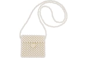 Amamcy Girls White Beaded Pearl Crossbody Bag Acrylic Beaded Tiny Crossbody Pearl Handbag and Purse Clutch Mini Wedding Bag