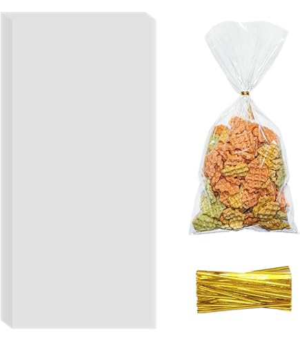 QOIUSO 100pcs Cellophane Treat Bags: 5 X11 Inch Clear Cellophane Bags For Treat Candy Snacks Cookies Dessert Bakery Gift Wrapping - Plastic Goodie Bags With 110 Twist Ties For Party Favors - View #10