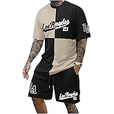 VIPWOLF Men's 2 Piece Outfits Number Graphic Short Sleeve Shirts & Drawstring Waist Track Shorts Tracksuits Set