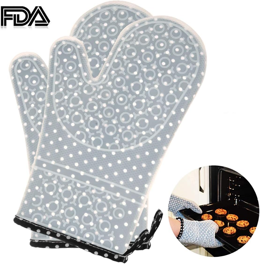 Oven Gloves,Silicone Oven Gloves,Heat Resistant to 500℉ Oven Mitts Kitchen Oven Glove Waterproof Non-Slip Pot Holders BBQ Oven Gloves for Baking, Cooking, Grilling,Barbecue（Set of 2,1 Pair）