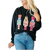 Yiulangde Women Cute Glitter Holiday Letter Sweaters Sparkle Sequin Long Sleeve Tops Casual Round Neck Pullover Sweatshirts